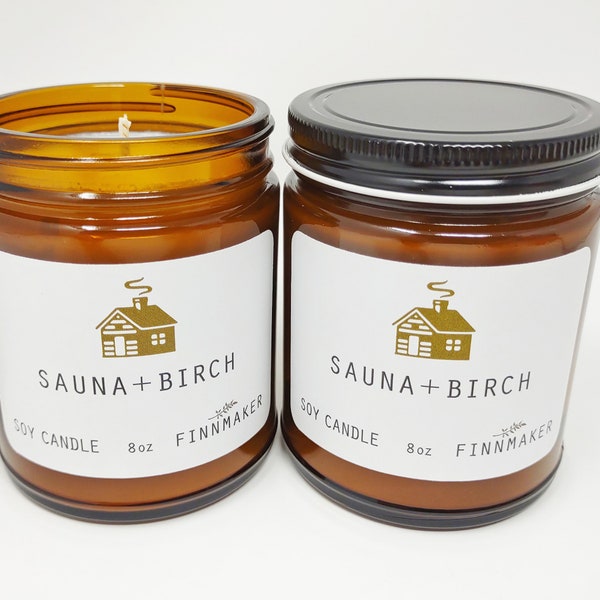 SAUNA + BIRCH Soy Wax Candle | Perfect Gift For Any Sauna Lover, Finnish, Yoopers of the North Upper Peninsula, Wisconsin, Minnesota