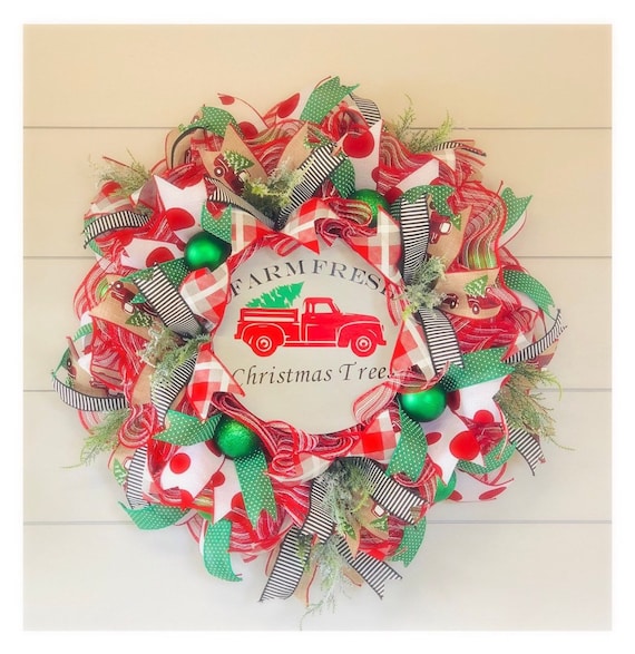 Red Christmas Truck Wreath Christmas Wreath For Sale Wreath For Your Front Door Christmas Decor Sleigh Christmas Wreath Wreath For Your