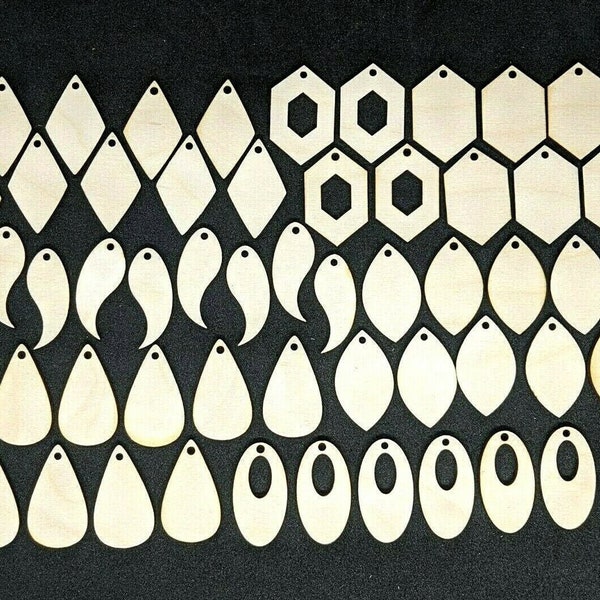 54pc Earring Wood Blank Lot 1.5 Inch Unfinished Mixed Bulk Jewelry Making Supplies Laser Cut Craft Arts Create Your Own Kit Miscelaneous Lot