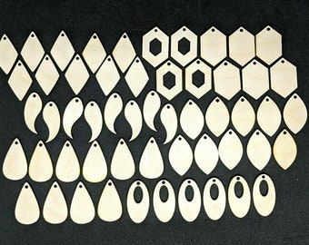 54pc Earring Wood Blank Lot 1.5 Inch Unfinished Mixed Bulk Jewelry Making Supplies Laser Cut Craft Arts Create Your Own Kit Miscelaneous Lot