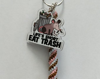 Boondoggle, Keychain, Opossum, Possum, Lifes Short, Eat Trash, Fun, Key Ring, Keychain Gift, Plastic String Keychains, Backpack Zipper Pull