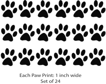 Paw Print Set of 24 Bundle Die Cut One Color Decal Window Bumper Sticker Car Decor Dog Cat Pets
