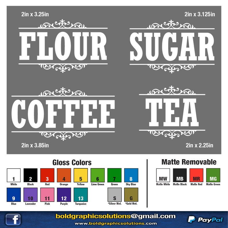Kitchen Canister Labels Die Cut One Color Decals Home Decor Flour ...