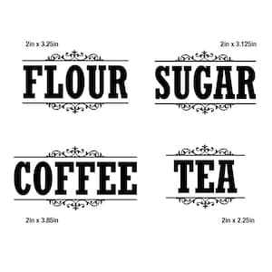 Kitchen Canister Labels Die Cut One Color Decals Home Decor Flour Coffee Sugar Tea