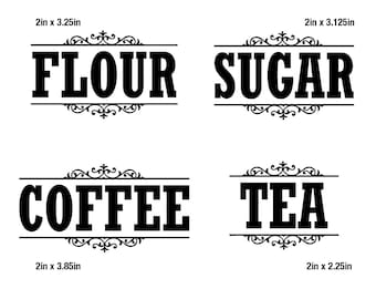 Kitchen Canister Labels Die Cut One Color Decals Home Decor Flour Coffee Sugar Tea