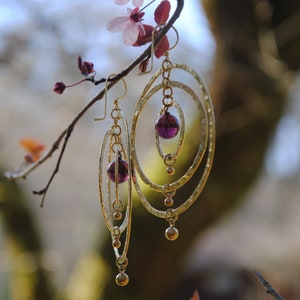 Grandes boucles d'oreilles Astrolabe en laiton et billes de verre artisanales petites et grandes image 3