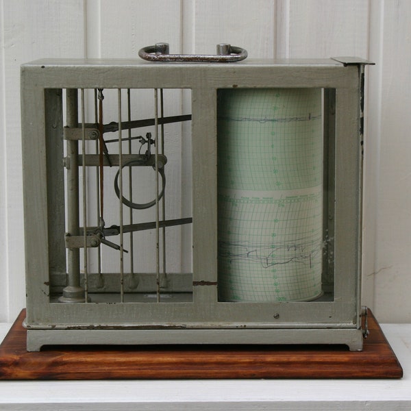 Vintage  Thermograph und Hydrograph um 1930, funktionsfähig, Uhrwerk läuft, Antike Technik Messgerät aus dem letzten Jahrhundert