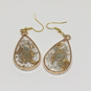 Gold & Aquamarine Resin Teardrop Earrings