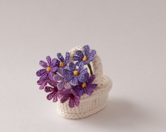Miniature daisies Miniature crochet purple daisies Dollhouse bouquet Tiny crochet flowers Dollhouse Plant 1/12 Scale