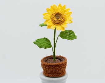 Tournesol miniature fait main Tournesol miniature au crochet Fleur pour maison de poupée Petites fleurs Décoration de bureau miniature pour maison de poupée