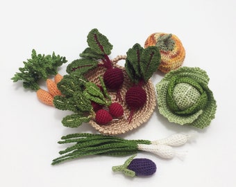 Miniature crochet vegetables Miniature eggplant Crochet beetroot Dollhouse toy Dollhouse vegetables Micro crochet food Crochet radish