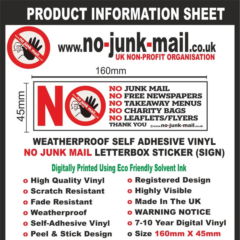 PACK OF 2 QUALITY NO JUNK MAIL STICKERS 3” X 3” NEW SEALED warning signs PACK OF 2 QUALITY NO JUNK MAIL STICKERS 3” X 3” NEW SEALED warning signs