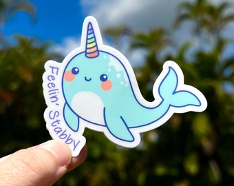 Feelin Stabby Narwhal Sticker: Funny Sarcastic Pastel Decal