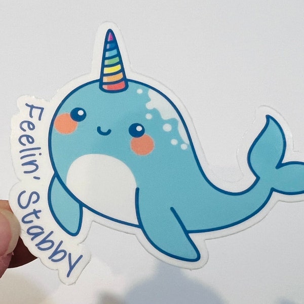 Feelin Stabby Narwhal Sticker great for notebooks, laptops, planners, cellphones and MORE!  pastel / decal / funny / sarcastic