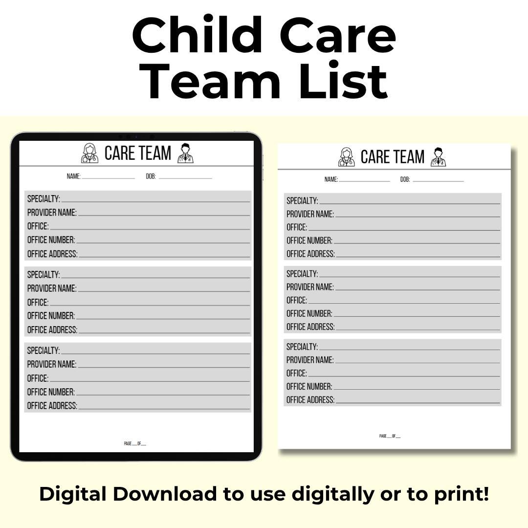 Medical Care Team Printable PDF Specialist & Doctor Contact Tracker ...