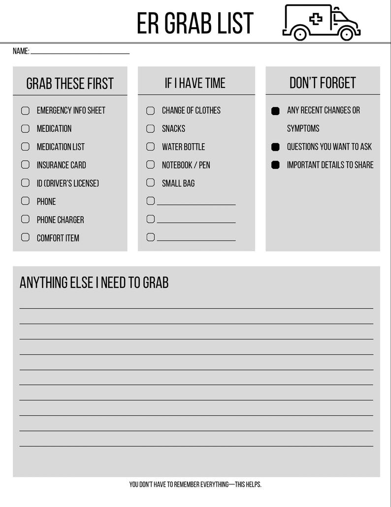 Hospital & ER Packing List Bundle Emergency Prep Printable for Moms ...