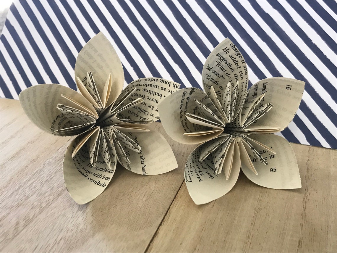 Paper Flowers. Origami Flowers. Book page Flowers. Handmade Etsy