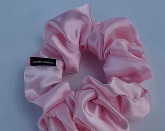 Handmade pale pink Satin Scrunchies. Bridesmaid, Mother's day, gift for girls, sister, XXL Oversized Scrunchies. Silk Scrunchies set of 4.