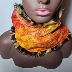 Tie and dye print scarf, Gentle Faux Fur Lined, Winter Scatf, Round Neck Scarf, unisex wamer scarf, Warm Fleece Tube Scarf.