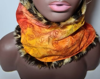 Tie and dye print scarf, Gentle Faux Fur Lined, Winter Scatf, Round Neck Scarf, unisex wamer scarf, Warm Fleece Tube Scarf.