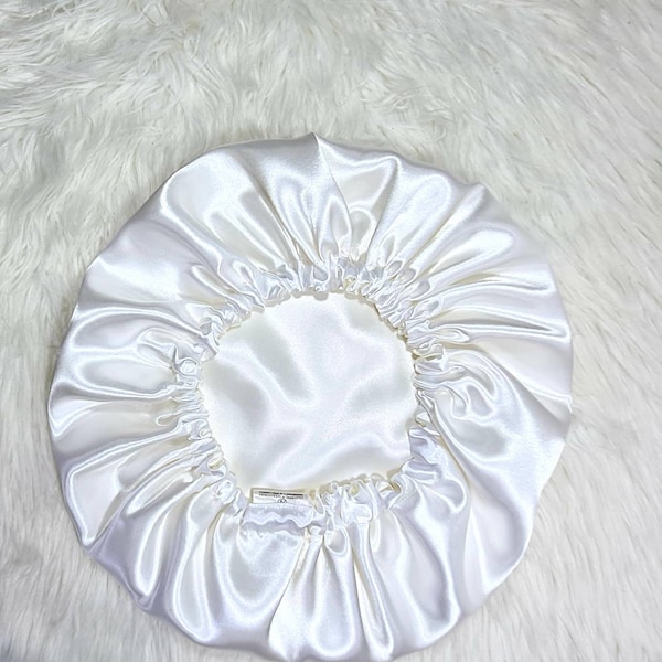 White Reversible Satin hair bonnet|Satin Elasticated, Sleep Hat Bonnet, Headscarf. Night Sleep, Protecting Hairstyle, Gift for Wedding.