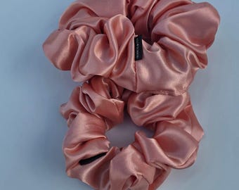 Handmade Dusky Pink Satin Scrunchies. Bridesmaid, Mother's day, gift for girls, sister, XXL Oversized Scrunchies. Silk Scrunchies set of 4.
