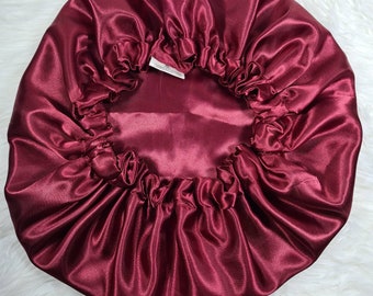 Burgundy Reversible Satin hair bonnet|Satin Elasticated, Sleep Hat Bonnet, Headscarf. Night Sleep, Protecting Hairstyle,