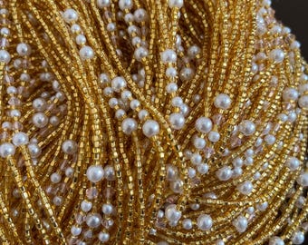 Pearl and Diamond Waist Beads|On Sale Belly Chain Weight control African beads|belly beads|Ghana beads| Weight Tracker| Nigerian waist beads