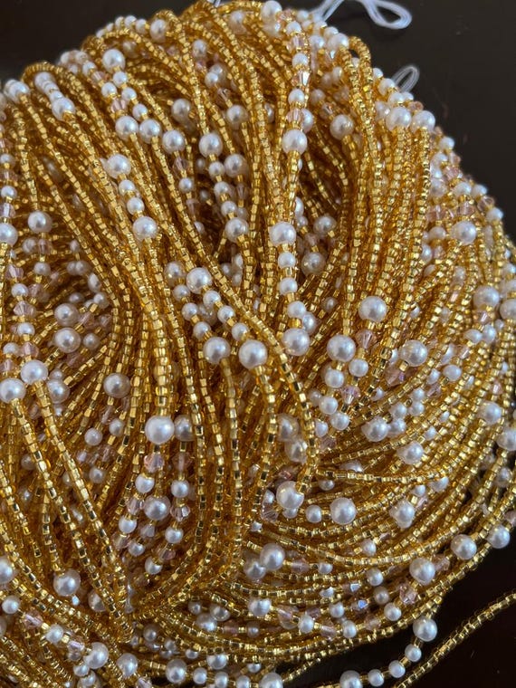 Pearl and Diamond Waist Beads|On Sale Belly Chain Weight control African beads|belly beads|Ghana beads| Weight Tracker| Nigerian waist beads