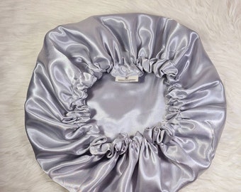 Silver Reversible Satin hair bonnet|Satin Elasticated, Sleep Hat Bonnet, Headscarf. Night Sleep, Protecting Hairstyle,