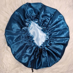 Teal Adjustable Drawstring Reversible Satin hair bonnet|Satin Elasticated, Sleep Hat Bonnet, Night Cap, Protecting Hairstyle.