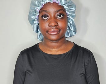 Adjustable Duckegg Reversible Satin hair bonnet|Satin Elasticated. Sleep Hat Bonnet. Headscarf. Night Sleep. Protecting Hairstyle.