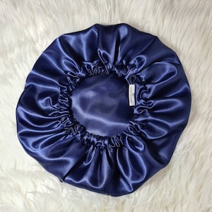 Navy Reversible Satin hair bonnet|Satin Elasticated, Sleep Hat Bonnet, Headscarf. Night Sleep, Protecting Hairstyle.