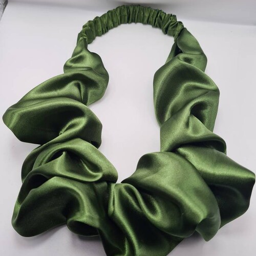 Silky Olive Satin Style Ruffle Headband, Women Hair  display picture 1