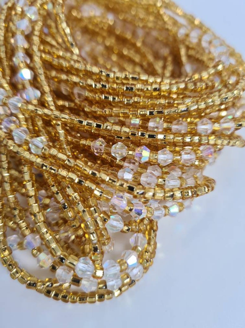 Gold and Diamond Waist Beads Belly Chain Weight control African beadsbelly beads Ghana Waist beads Weight Tracker Beads Nigerian Beads image 7