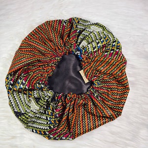 Seidiger Satin Mütze Ankara Print, Satin elastisch, Schlaf Hut Mütze, Kopftuch. Nachtschlaf, Frisur schützend,