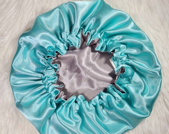 Mint Reversible Satin hair bonnet|Satin Elasticated, Sleep Hat Bonnet, Headscarf. Night Sleep, Protecting Hairstyle,