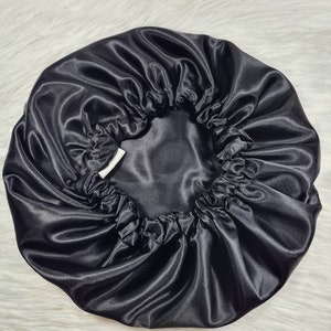 Black Reversible Satin hair bonnet Satin Elasticated, Sleep Hat Bonnet, Headscarf. Night Sleep, Protecting Hairstyle, Bonnet.
