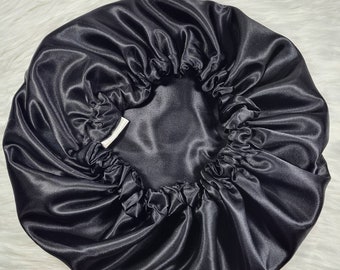 Black Reversible Satin hair bonnet|Satin Elasticated, Sleep Hat Bonnet, Headscarf. Night Sleep, Protecting Hairstyle, Bonnet.