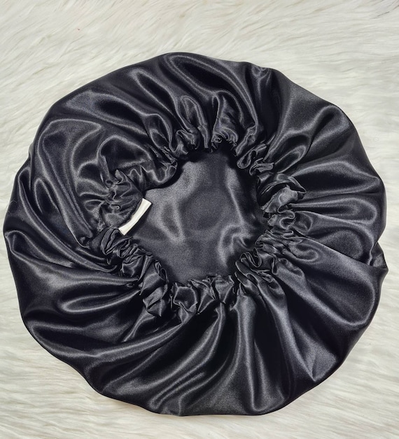 Bonnet de Nuit de protection cheveux en Satin noir réversible 