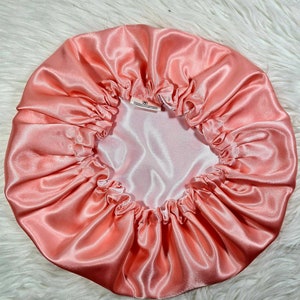 Perfect Fit Pink Reversible Satin Hair bonnet Satin Elasticated, Sleep Hat Bonnet, Headscarf. Night Sleep, Protecting Hairstyle, 画像 5