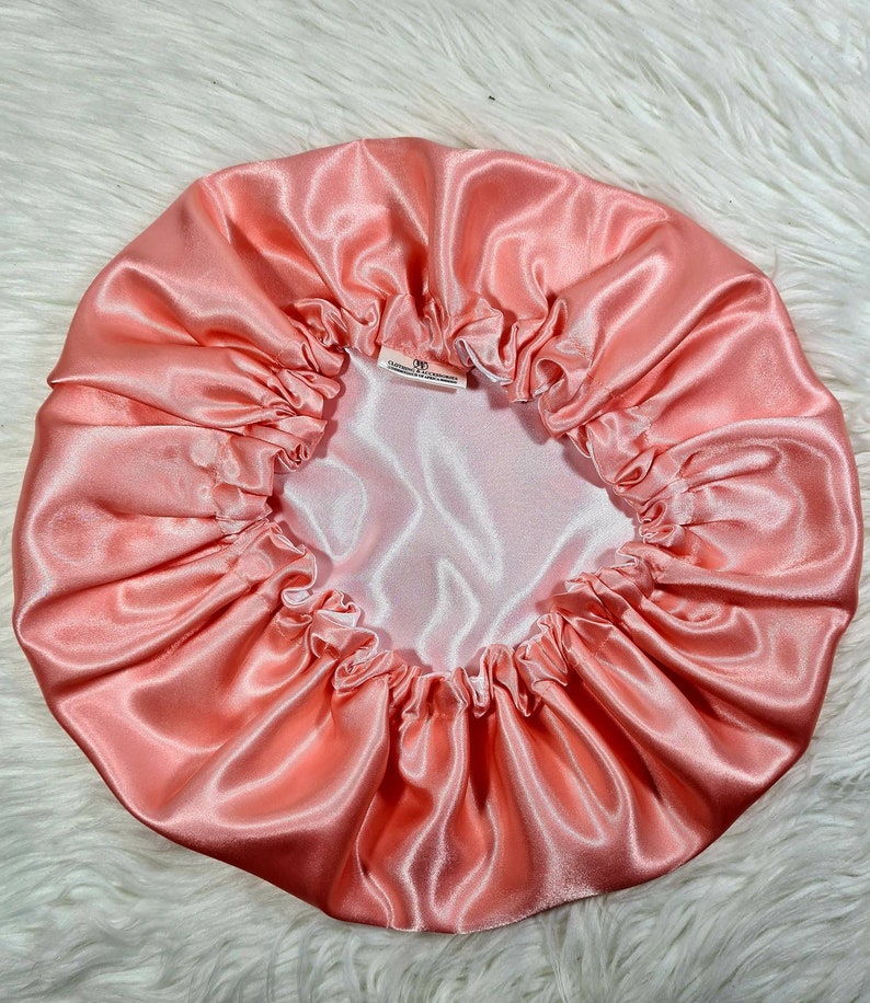 Perfect Fit Pink Reversible Satin Hair bonnet Satin Elasticated, Sleep Hat Bonnet, Headscarf. Night Sleep, Protecting Hairstyle, image 5