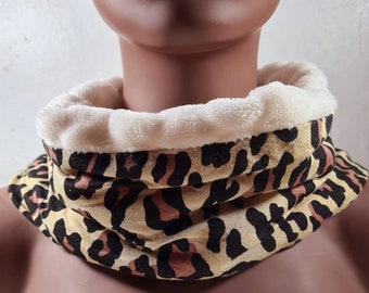 Jersey print scarf, Gentle Faux Fur Lined, Winter Scatf, Round Neck Scarf, unisex wamer scarf, Warm Fleece Tube Scarf.