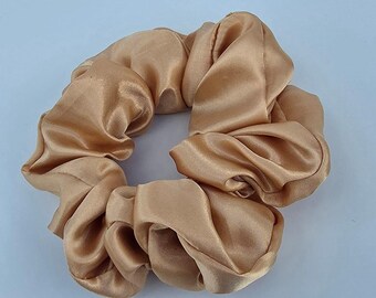Handmade Gold Satin Scrunchies. Bridesmaid, Mother's day, gift for girls, sister, XXL Oversized Scrunchies. Silk Scrunchies set of 4.