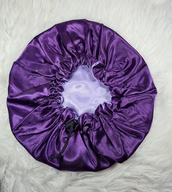 Purple Adjustable Drawstring Reversible Satin Hair Bonnet|satin