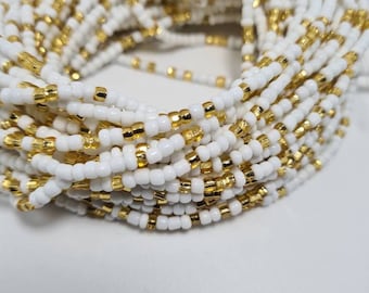 White and Gold Waist Beads|On Sale Belly Chain Weight control African beads|belly beads| Ghana beads| Weight Tracker| Nigerian waist beads