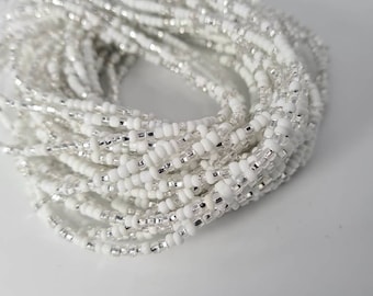 White and sliver Waist Beads - On Sale Belly Chain - Weight control African beads|belly beads - Ghana beads - Weight Tracker