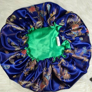 Royal Blue Chinese Print Satin Bonnet| Limited Edition