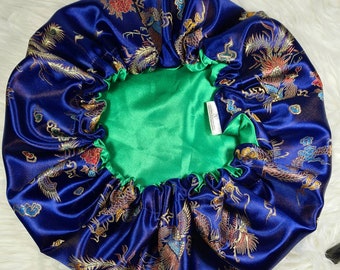 Royal Blue Chinese Print Satin Bonnet| Limited Edition