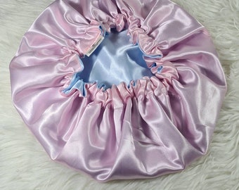 Pale Pink Reversible Satin hair bonnet|Satin Elasticated, Sleep Hat Bonnet, Headscarf. Night Sleep, Protecting Hairstyle,